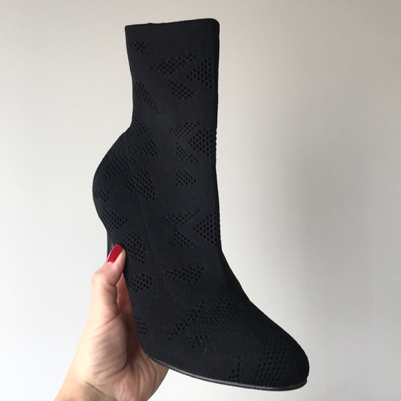 Black Knitted Sock High Heeled Boots - Picture 2 of 5